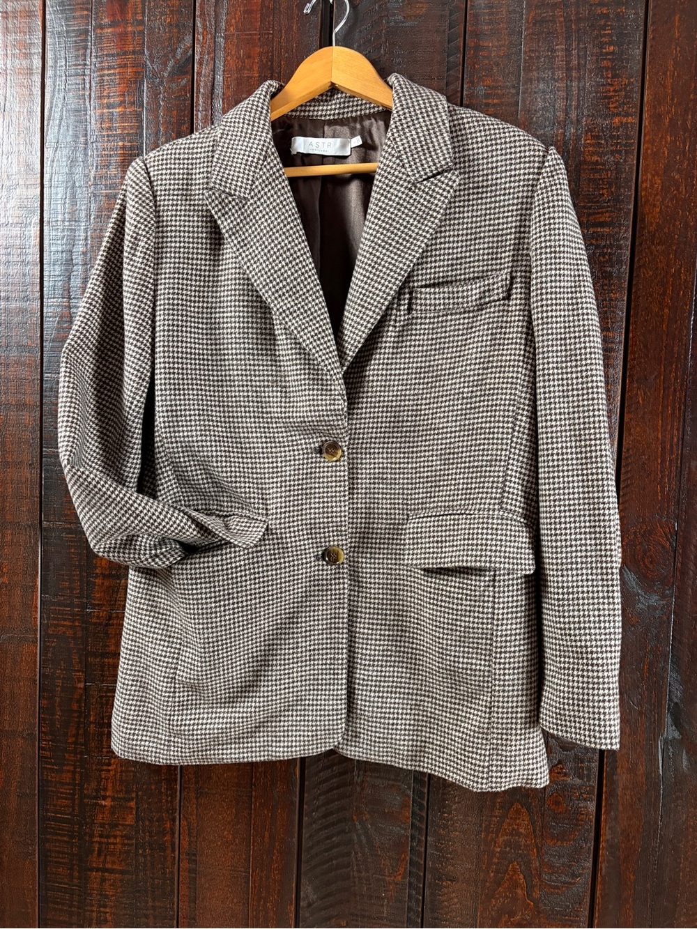 Astr Houndstooth Oversized Wool Blazer - Brown Small